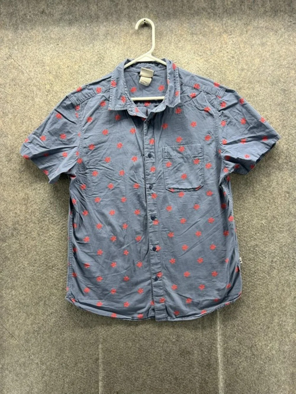 The North Face Shirt Men Large Blue Floral Cotton Button Up Short Sleeve Casual
